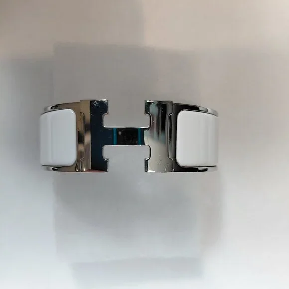 Hermes Clic Clac H Bracelet Blanc Silver White Enamel Bangle Size Small PM - Picture 2 of 16